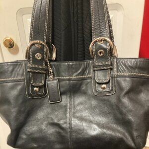 Coach Hampton Black Leather Soho Pleated Tote Shoulder Bag/Satchel F13732